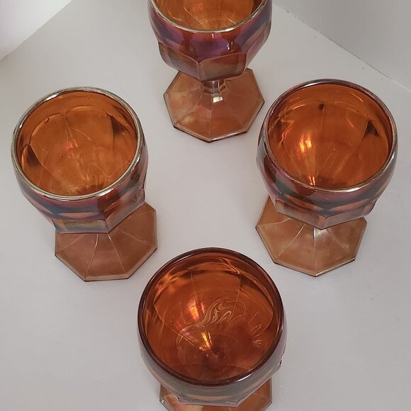 Set of 4 Vintage Imperial Marigold Carnival Glass Goblets - Picture 2 of 10